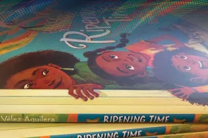 copies of the book "Ripening Time" stacked up