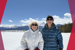 The Smiths in front of a mountain