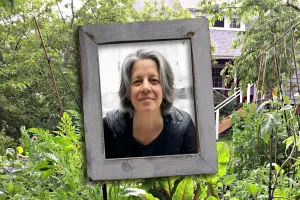 A frame with an image of Betty Rexrode in nature