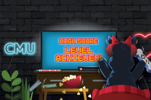 Graphic of CMU Scottie playing video games